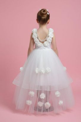 صورة فستان سهرة أطلالة ملكية بلمسات اللؤلؤ والدانتيل